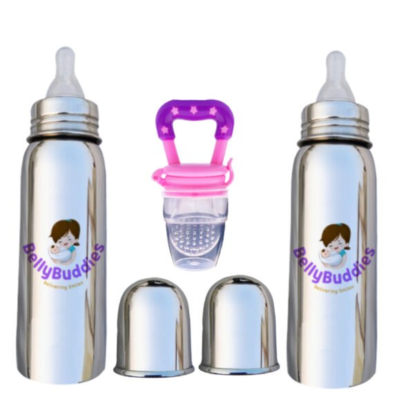 Baby milk bottle with feeder